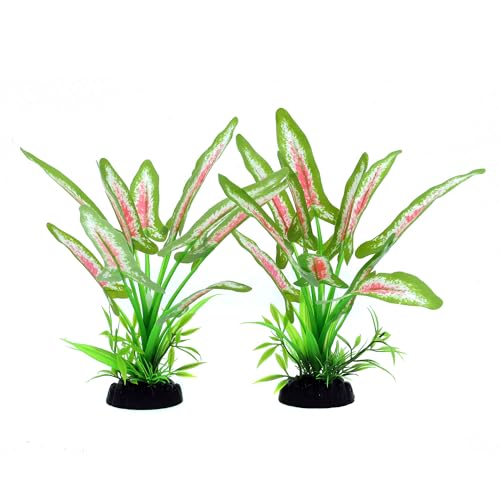 Silk Aquarium Plants for Betta Fish Tank, 2 Pcs 8 Inch Small Silk Aquarium Plant Aquatic Water Grass Decoration (Green-Wine, 8 Inch) - color: Green-wine