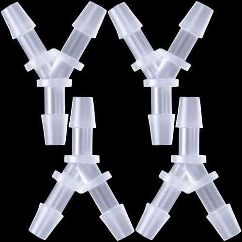 PAGOW 4 Pcs Plastic Hose Splitter, Y Shaped 3 Way Plastic Tubing Joint Splicer for Oxygen Tubing Pipe Household Fuel Gas Liquid Air (1/8") - size: 1/8" (4 Pcs)