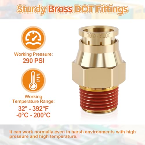 6PCS DOT Quick Push to Connect Brass Air Brake Fitting, Kalolary Brass Straight DOT Line Fittings 1/2"OD×1/2"NPT Thread Air Brake Line Fittings, Air Suspension Kit, Air Hose Repair Kit - size: Straight 1/2"OD ×1/2"NPT