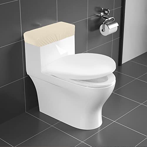 Toilet Tank Lid Cover, Bathroom Stretch Washable Spandex Toilet Tank Protector Cover with Elastic Bottom, Beige - color: Beige