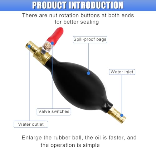Gasoline Siphon Hose Pump, Manual Fuel Transfer Pump with 6.5FT PVC Gas Siphon Hose & Rubber Ball, Portable Hand Sucker Pump for Water Gasoline Oil Petrol Diesel Exchange (10MM)