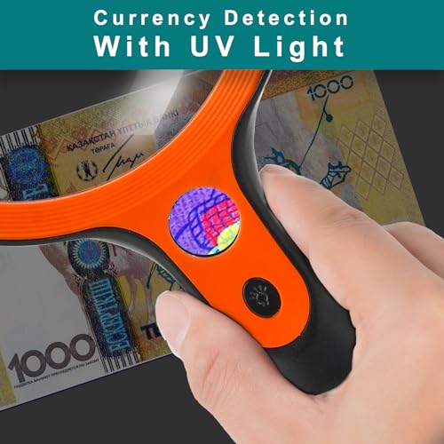 Large Magnifying Glass with 36 LED Light, 10X 20X 45X Handheld Illuminated Lighted Magnifier with 1 UV Light for Seniors Reading, Inspection, Coins, Exploring Close Work - style: Magnifier with 36 LED and 1 UV Light