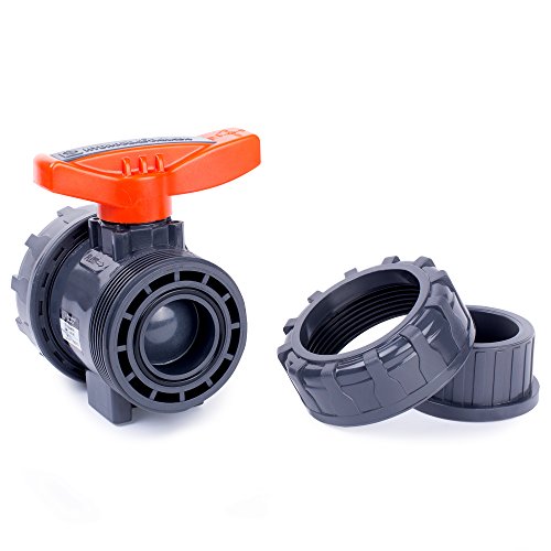HYDROSEAL Kaplan PVC 1 1/2" True Union Ball Valve with Full Port, ASTM F1970, EPDM O-Rings and Reversible PTFE Seats, Rated at 200 PSI @73F, Gray, 1 1/2 inch Socket (1 1/2") - size: 1 1/2"