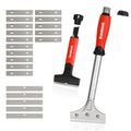 Goldblatt 2 Pieces Glass Scraper Set with 20-piece Blades - 4 Inch Industrial Floor Scraper Tool with Long-Handle, Heavy Duty Razor Holder for Cleaning Caulk, Paint, Glue on Glass, Tiles, Walls