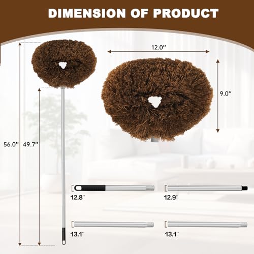 Ceiling Fan Cleaner Duster Reusable Microfiber Ceiling Fan Blade Cleaner Removable Duster with Extension Pole Adjusts 13 to 49.7 Inch for Cleaning Walls Bookshelves Furniture Door Window Top (Brown) - color: Brown