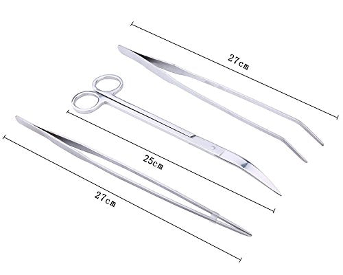 FEITA Aquarium Tweezer Set - Long Stainless Steel Curved & Straight Feeding Tweezers Scissors Maintenance Tools Kit (3 Pcs) - color: Sliver 3pcs