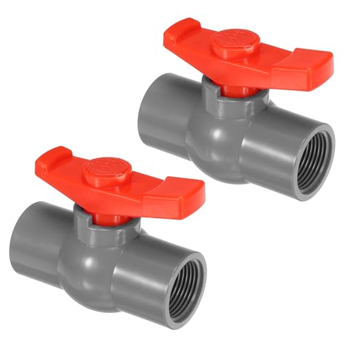 PATIKIL PT3/4 PVC Ball Valve, 2 Pack Threaded Shut-off Valve with Easy to Rotate Handle for Water Flow Control, Gray/Red