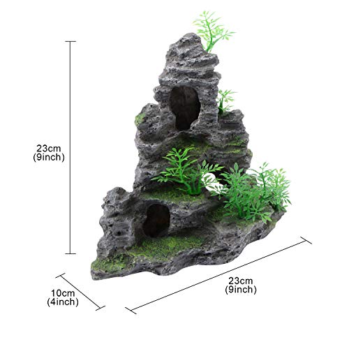 Saim Aquarium Mountain View Stone Ornament, Artificial Mountain Hill View Stone Rock Cave Aquarium Decorations Fish Tank Decor for Betta Cichlids Hideaway Cave, Hermit Crab Hideout - Small