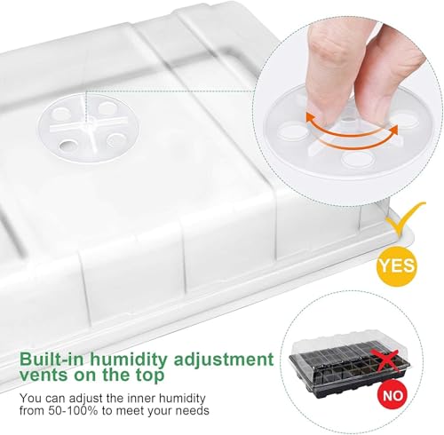 MIXC Seedling Trays Seed Starter Tray, 5-Pack Mini Propagator Plant Grow Kit Greenhouse with Humidity Vented Domes and Base for Seeds' Starting (40 Cells Per Tray, Total 200 Cells), Black - color: Black, size: 40-Cell 5-Pack