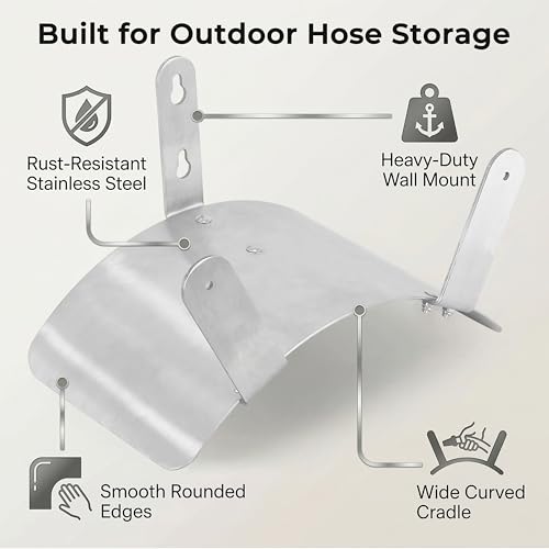 Gardzen 304 Stainless Steel Garden Hose Holder, Heavy Duty Wall Mounted Hanger, Rust-Resistant Outdoor Storage Rack for Backyard, Fence, Garage & Shed