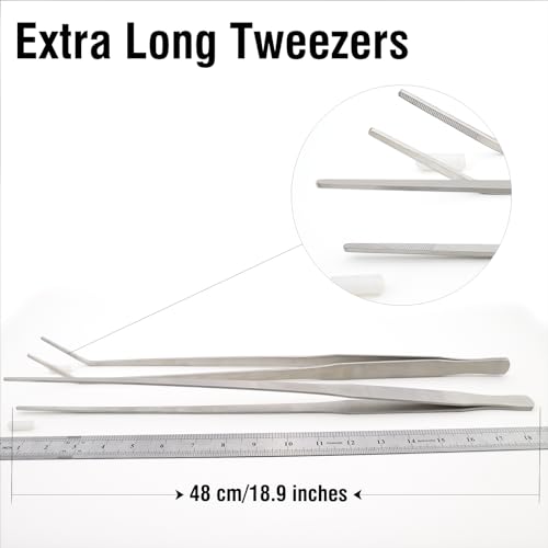 2Pcs 18.9 inch Extra Long Tweezers for Salt & Fresh Water, Heavy Duty Reptile Feeding Tongs for Aquarium & Terrarium, Large Metal Snake Feeding Tongs, SUS 304 Stainless Steel Tweezers - size: 18.9 inch, 0.1 inch, 2-pack