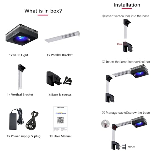 RL90 Aquarium Light LED Fish Tank Lights for 60CM 24 inch Saltwater SPS/LPS Growth Coral Light Reef Tank Saltwater Fish Aquarium (RL90 WiFi Light with Hanging Way)