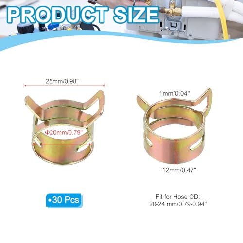 PATIKIL Spring Band Hose Pipe Clamps for 20-24 mm OD Hose, 30 Pack Silicone Vacuum Constant Tension Band Clips for Fuel Line Silicone Air Hose Tube Water Pipe, Gold - size: 20-24 mm