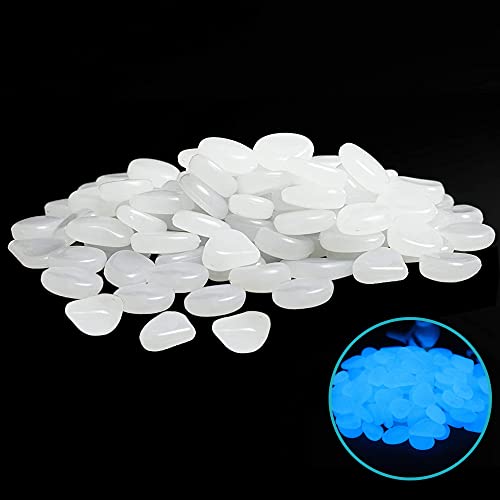 Muzero Glow in The Dark Rocks - 100pcs White Glowing Pebbles Luminous Stone for Fish Tank, Garden Yard, Path Patio Aquariums Rocks Decorations Powered by Light or Solar - color: White, size: 100pcs