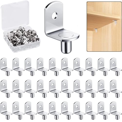 5mm Shelf Support Pegs, Shelf Pegs with Hole, Cabinet Shelf Bracket Pegs, L-Shaped Nickel Plated Shelf Pins Holders for Bookcase Kitchen Closet Shelf Shelves Furniture Cabinet (50, Silver) - size: 50PCS