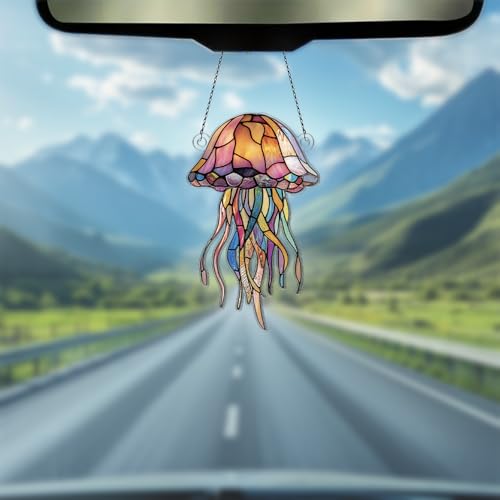 Jellyfish Ornaments Decor for Window Hanging, Jellyfish Lover Gifts for Women Men, Sea Animal Home Wall Room Decorations, Christmas 2D Flat Acrylic Ornamnet - size: 4in
