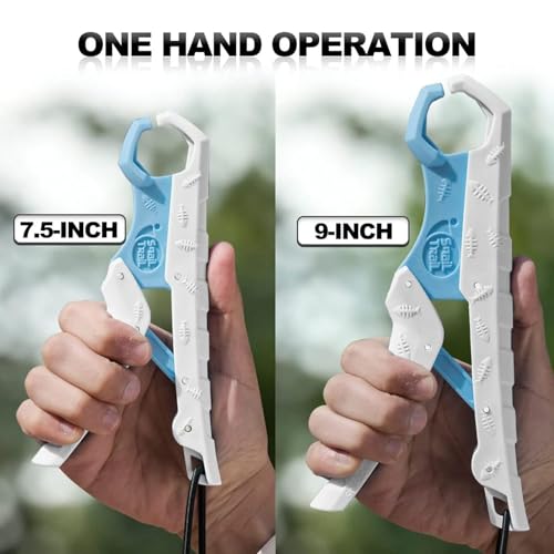 SNAIL TRAIL 7.5''/9'' Floating Fish Gripper, Fishing Grabber, Catfish Mouth Pliers, Caught Bass Holder, Digital Scale Hook Clamp, Saltwater Lip Grip Tool with Lanyard, Gifts for Men - color: White-blue