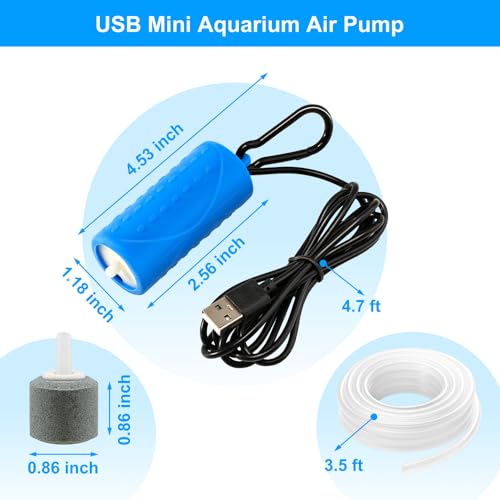 USB Mini Aquarium Air Pump Ultra Quiet Fish Tank Air Pump with Black Hanging Clasp Portable Aquarium Oxygen Aerator Pump Includes Fish Tank Airline Tubing and Air Stone(1W/2W/3W) - size: 1W