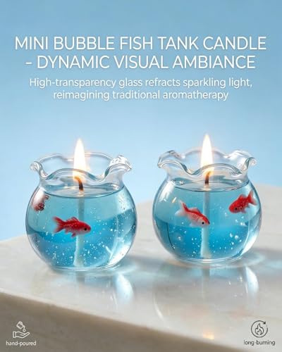Mini Bubble Fish Tank Candle, 2026 Upgraded Aesthetic Floating Freesia Scent Decorative Candle, Desktop Office Ornament, Scented Ocean Theme, Creative Art Piece, Party Favors (2PCS)