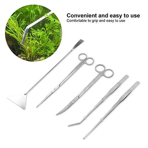 Aquarium Scissors and 5 in 1 Aquascaping Kit with Tweezers, Spatula for Fish Tank Cleaning and Aquatic Plant Trimming, Stainless Steel, Premium 5 Piece Set