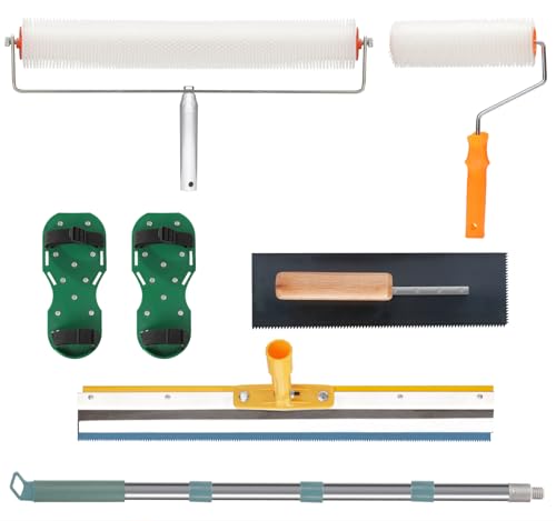 Self Levelling Cement Tool Kit, Adjustable Extension Pole, Floor Roller, Nailer Shoe, Epoxy Floor Tool, Stainless Steel Trowel, Self Levelling Rake, Cement Self Levelling Concrete Tool Kit