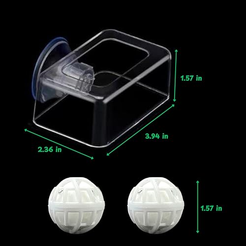 Acrylic Fish Feeding Box Ring for Turtle and Filter Balls Set, Betta Feeding Ring with Nitrifying Balls, Fish Feedings Box, Food Holder, Turtles Enrichment Toys, Tank Accessories (Clear, S) - size: Small Box Ring