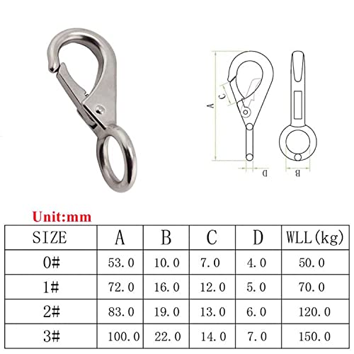 2/4Pcs Heavy Duty Stainless Steel 316 Spring Snap Hook Fixed Eye Clip Carabiner Marine Clip Dock Hardware Accessories - color: 2Pack, size: 0#