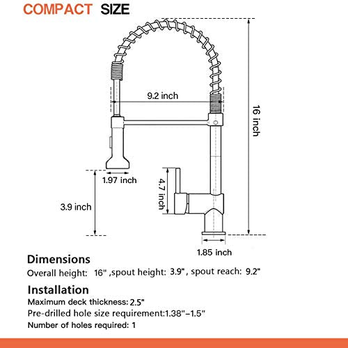Spring Kitchen Sink Faucet Commercial Single Handle Single Lever Kitchen Faucet with Pull Down Sprayer, Polished Chrome Kitchen Faucets - color: D - Chrome
