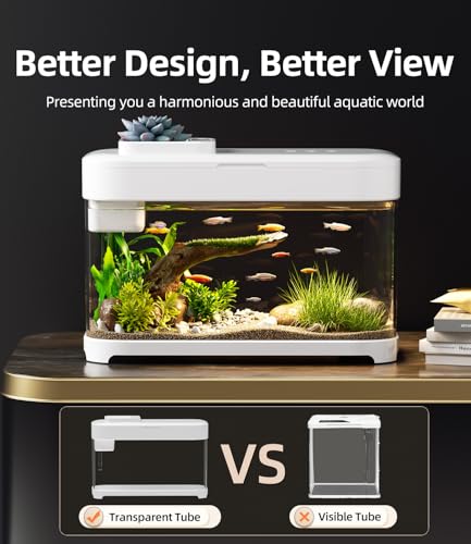 Smart Betta Fish Tank Aquarium 3 Gallon with Temperature Monitor, 3 Stage Filtration, 8 Color Lighting, Self Cleaning Small Beta Tank Kit, Acrylic