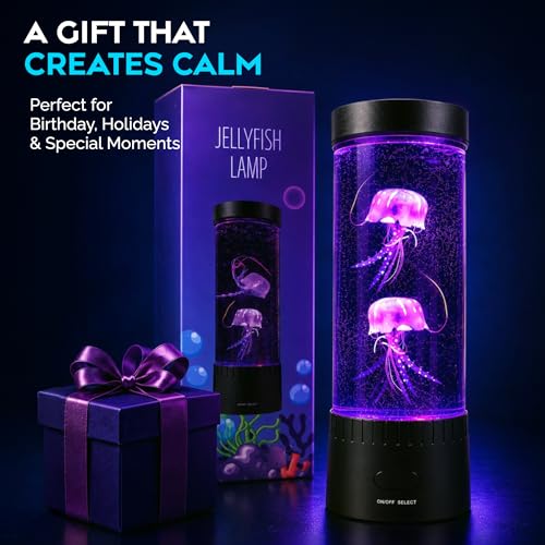 Brewish Jellyfish Lamp,16 Color Changing Mood Lamps, 4 Modes Aquarium Night Light, Artificial Fish Tank with Moving Fish, Sensory Room LED Lights for Autism, ADHD, Excellent Gift