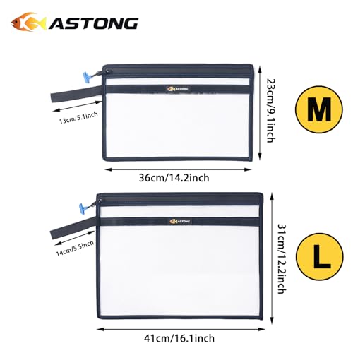 2 Layer Water-resistant Fishing Bait PVC Clear Storage Bag BaitShield Tackle Bag Storage for Bait Tackle Lures Soft Plastics and Fishing Gear Large Capacity 2 Size (2Pcs Medium+2Pcs Large)