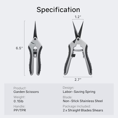 6.5" Ultra Sharp Pruning Shears - Professional Garden Scissors with Straight Stainless Steel Blades, Ergonomic Handle, Rust Resistant, Safety Lock, Trimming Scissors for Plants in Grow Tents, 2-Pack - style: 6.5" Straight Blade*2