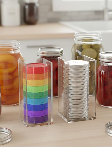 NiHome 2 PCS Acrylic Mason Jar Lid Organizer Rack, Dual Size Holder for Regular and Wide Mouth Lids, Vertical Storage Stand for Cabinet Kitchen Countertop and Pantry Organization (Clear)
