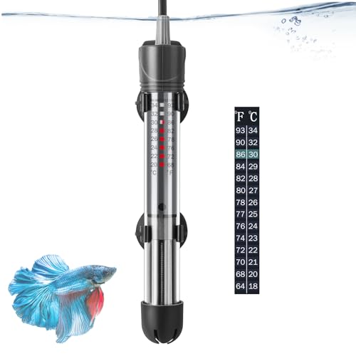 50W Adjustable Aquarium Heater, Submersible Fish Tank Heater Thermostat with Suction Cups for 6-15Gal - size: 7in-50w