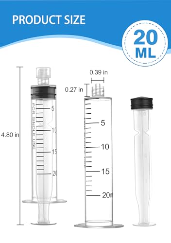 Luer Lock Syringe 20ml - Sterile Disposable Syringes without Needles (10 Pack), Individual Sealed Packaging - size: 20ml
