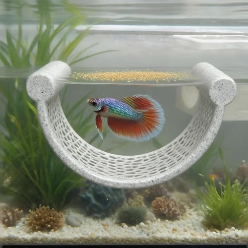 CPLIKE Marble Betta Fish Hammock - Floating Resting Platform for Bettas, Shrimp & Nano Fish - Elegant Aquarium Decor, Natural Stone Look Perch for Small Tanks - color: B: Grey