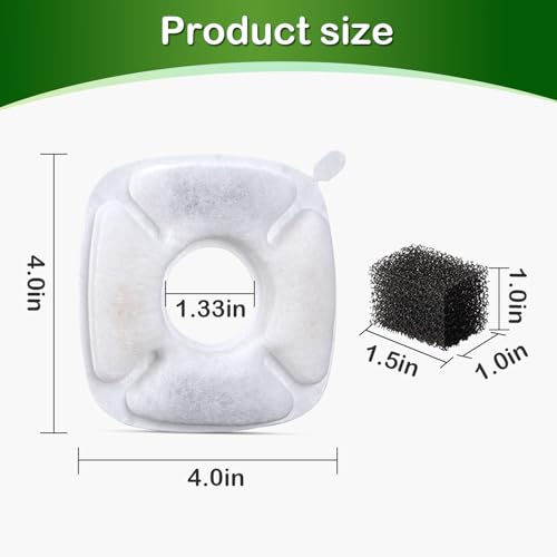 Cat Water Fountain Filters for Veken 50oz, 84oz, 95oz or 108oz Automatic Pet Fountain Dog Water Dispenser, 16 Pack Replacement Filters & 16 Pack Replacement Pre-Filter Sponges Set (16+16 Pack) - color: 16+16 Pack (8 month supply)