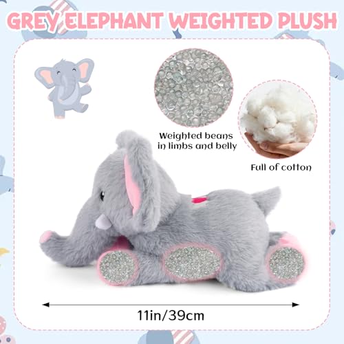 Weighted Elephant Stuffed Animal, Gray Soft Stuffed Elephant Plush Toy, Small Weighted Plush Comfort Birthday Gifts for Kids, 10 Inch, 0.8 Lbs - color: Gray, size: ['10 inches (25 cm)']