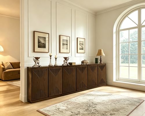 LKTART Buffet Cabinet Sideboard with Storage,Mid Century Modern Narrow Small Accent Cabinet with Doors,Wood Coffee Bar Media Console Table for Kitchen, Living Room, Entryway-Brown Walnut,3 Pieces - color: D- Brown Walnut, size: 3 Pieces