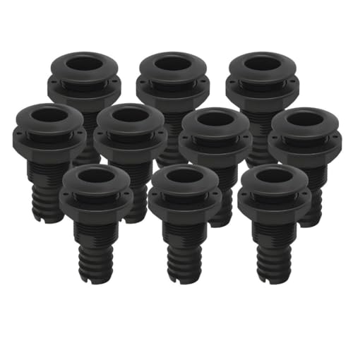 SEAFLO Thru Hulls Fitting Thru-Hull with Check Valve, 5/8”, 3/4”, 1”, 1-1/8”, 1-1/4”, 1-1/2”, or 2” Sizes, White/Black, Polypropylene/Nylon, 4-Year Warranty, (Choose Color, Size, and Pack Size) - color: Black, size: 1-1/4", style: 10-pack