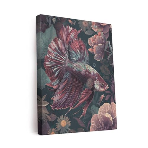 CanvasWis Betta Fish Ornamental Boho Art Design 2 Printed Canvas Wall Art For Family Home Decor Living Room Bathroom Bedroom Gifts Wall Decor Keepsakes Ready to Hang - color: Design 2, size: Small(8x10in)