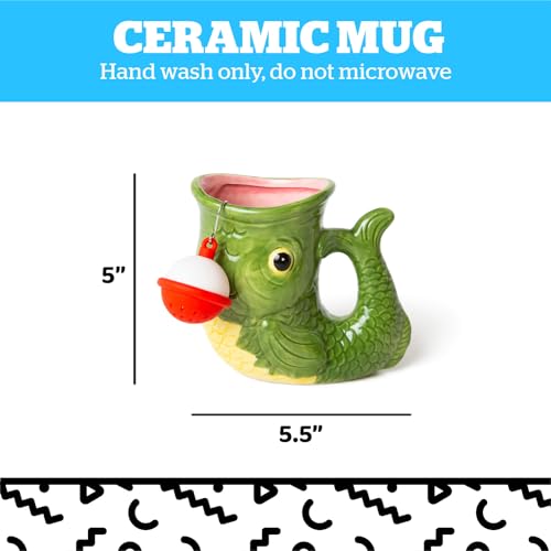 BigMouth Fish Mug with Tea Infuser Bobber, Novelty Fishing Gift for Men Dad Him Grandpa Fishermen, Durable Ceramic - size: 5.1 Ounces