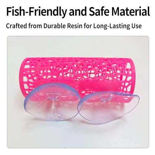 Betta Tunnel Hideout Pink Floating Fish Cave with Suction Cups Betta House for Play Rest and Breeding Aquarium Decor Small Fish Tank Safe Resin Betta Toys and Hide Shelter
