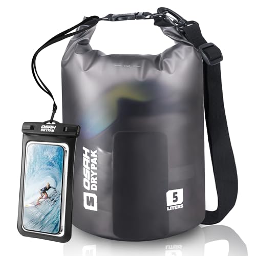 Waterproof Dry Bag, 5L/10L/20L/30L/40L Roll Top Lightweight Storage Backpack with Phone Case for Women & Men, Floating Waterproof Sack for Travel, Swimming, Kayaking, Paddle Board, Camping & Beach - color: BLACK CLEAR, size: 5L