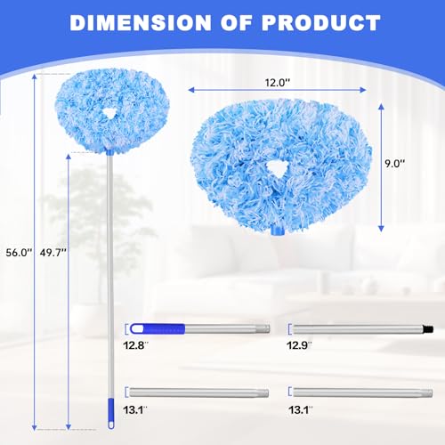 Ceiling Fan Cleaner Duster Reusable Microfiber Ceiling Fan Blade Cleaner Removable Duster with Extension Pole Adjusts 13 to 49.7 Inch for Cleaning Walls Furniture Door Window Top (Blue White) - color: Blue White