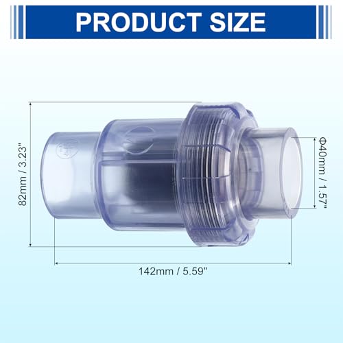 uxcell UPVC Check Valve, 40mm ID Single Union Check Valve Fit 1 1/4" OD Pipe DN32 Slip Swing No-return Valve for Backflow Prevention, Clear - size: 1 1/4"