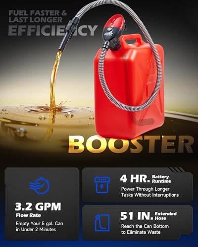 Orion Motor Tech Electric Fuel Transfer Pump with Auto-Shutoff, 3.2GPM Gas Can Pump, 51" Hose, USB-C & AA Battery (NO BATTERIES INCLUDED) Powered, 4 Adapters for Gasoline, Diesel, Kerosene, Red - color: 3.2GPM Cordless Gas Pump Kit, Red