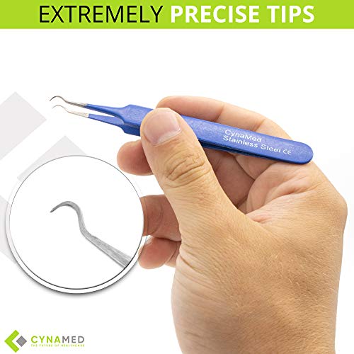 Blackhead Tweezer - Professional Curved Steel Tip Surgical Comedone & Splinter Extractor. Ideal Blemish & Acne Remover Tool Means Flawless Facial Skin (Blue) - color: Blue