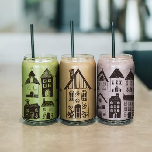 arricraft 10 Sheets House Silhouettes UV DTF Cup Wrap for 16OZ Glass, Black and White Houses Architecture Rub on Decals PVC Transfer Stickers for DIY Cups Wood Funiture 24x11cm/9.4x4.3inch - style: House Silhouettes Theme