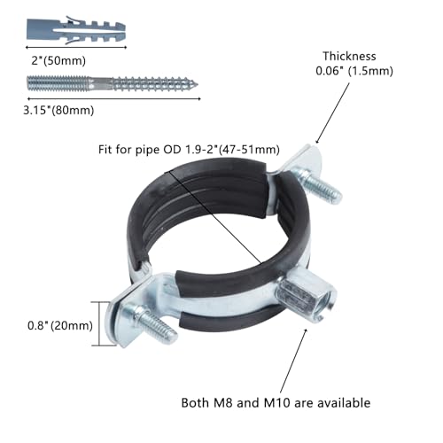 4 PCS Split Ring Pipe Hanger, Heavy Duty Adjustable Pipe Bracket Clamp with Screw & Expansion Tube, Wall Ceiling Mount Galvanized Iron Pipe Strap Supports Fit for Pipe OD 1.9-2 Inch(47-51mm) - size: Fit For Pipe OD 1.9-2 inch (47-51mm)